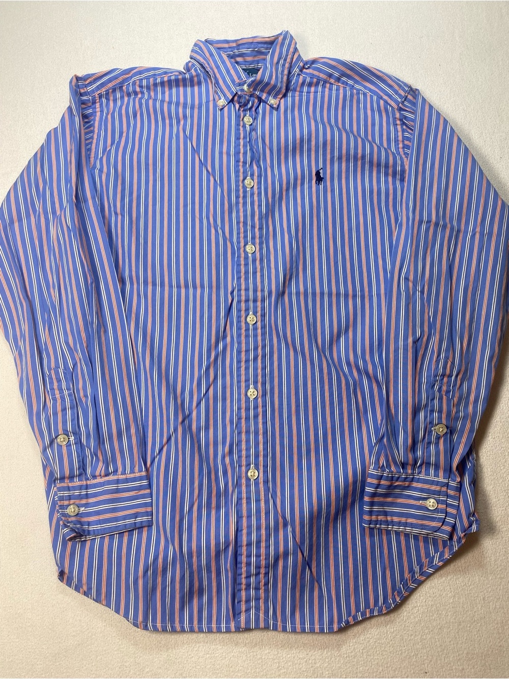 Ralph Lauren Blue and Orange Striped Button-Down Shirt size Large